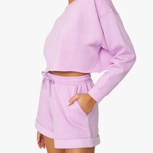 WeWoreWhat lilac pull on short and sweatshirt